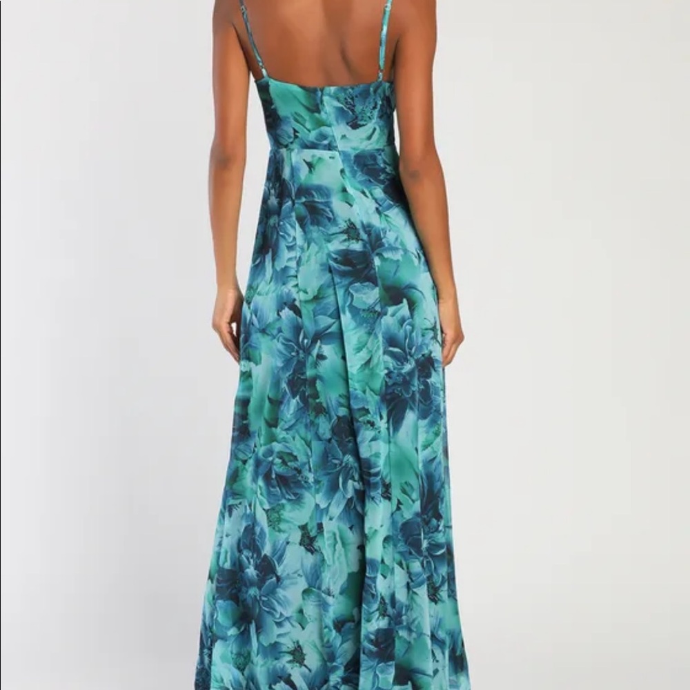 Lulu's Teal & Navy Floral Maxi Dress - Picture 2 of 6